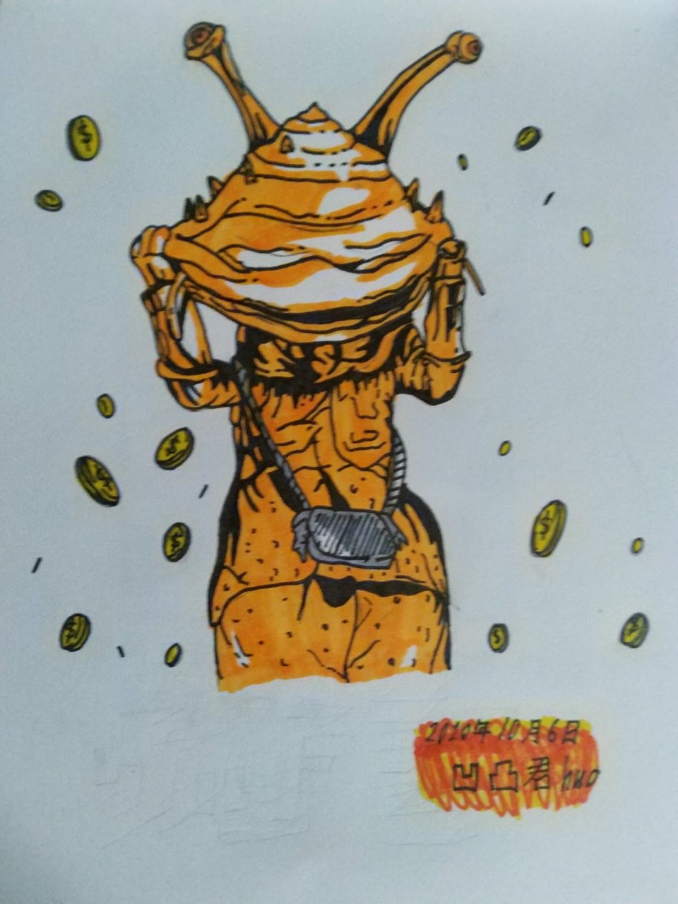 手绘硬币怪兽卡尼贡