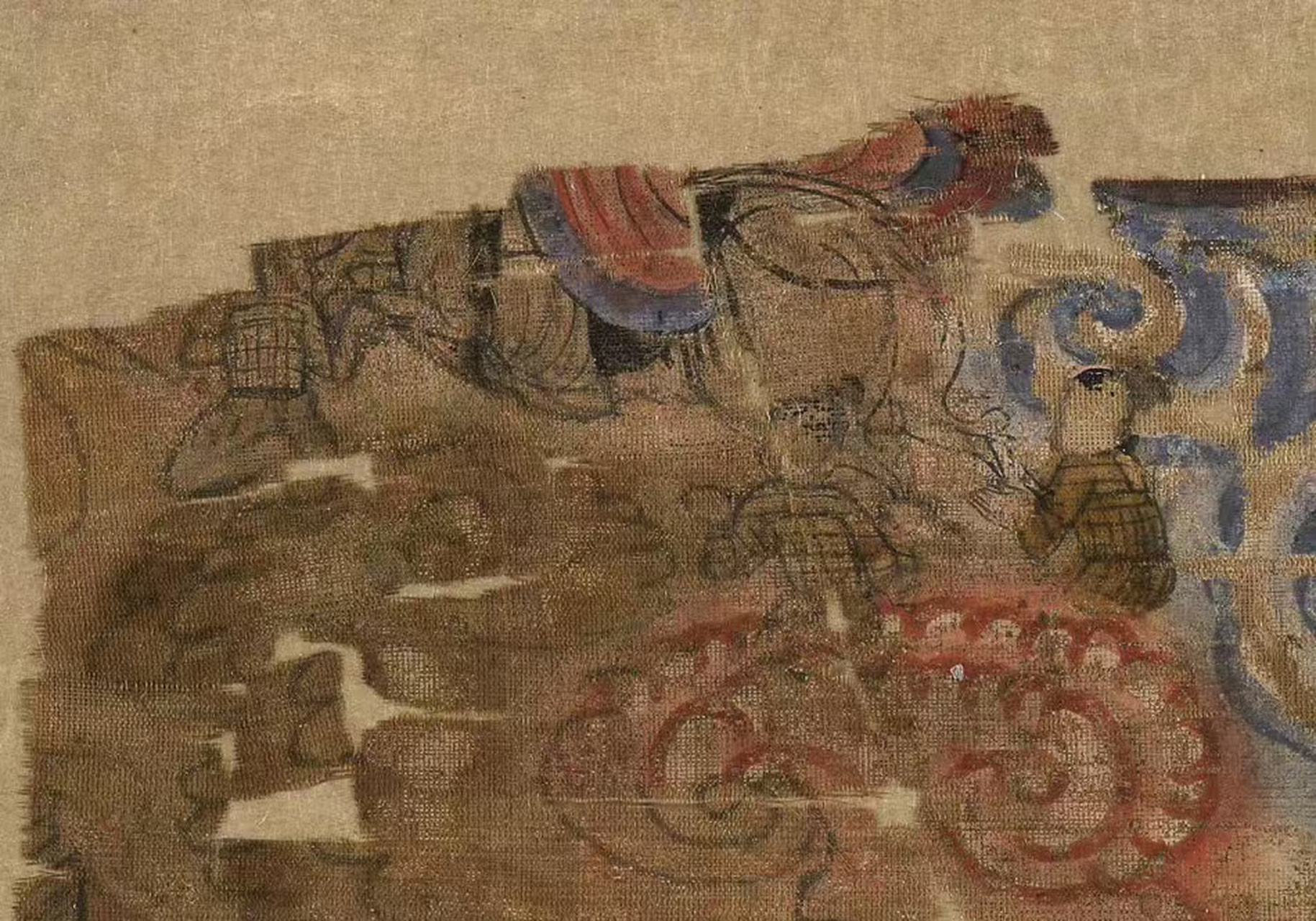 周末图卷 敦煌唐代绢画:佛陀出家时沉睡的宫女图  九世纪,9.3×15.