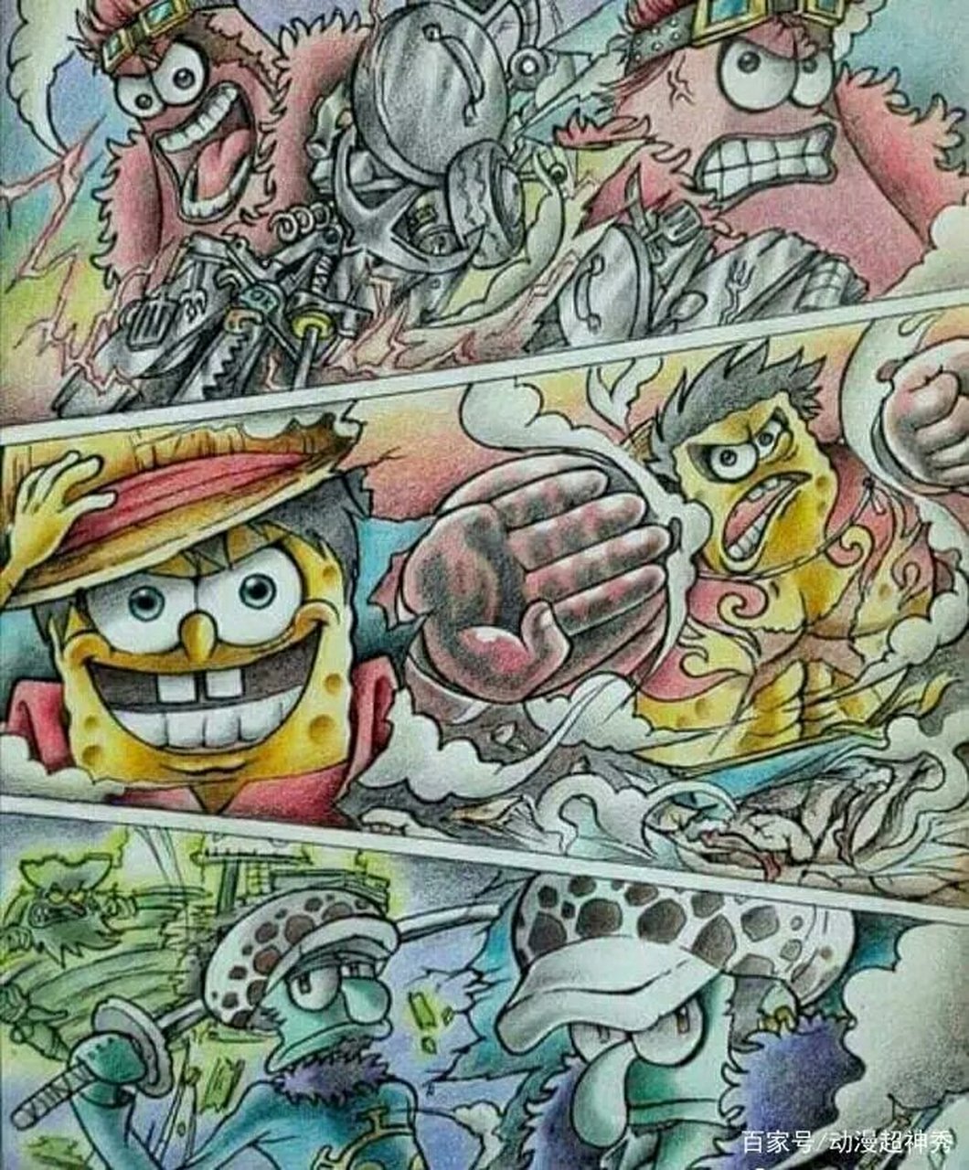 超帅版海绵宝宝cosplay海贼王,作者是个人才把我的童年都集合在了一起