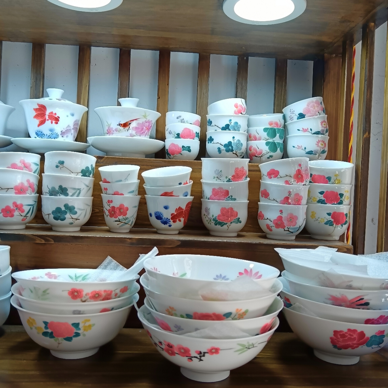 毛瓷仿7501系列经典老款翠竹红梅水点桃花芙蓉花,景德镇高温高白本地