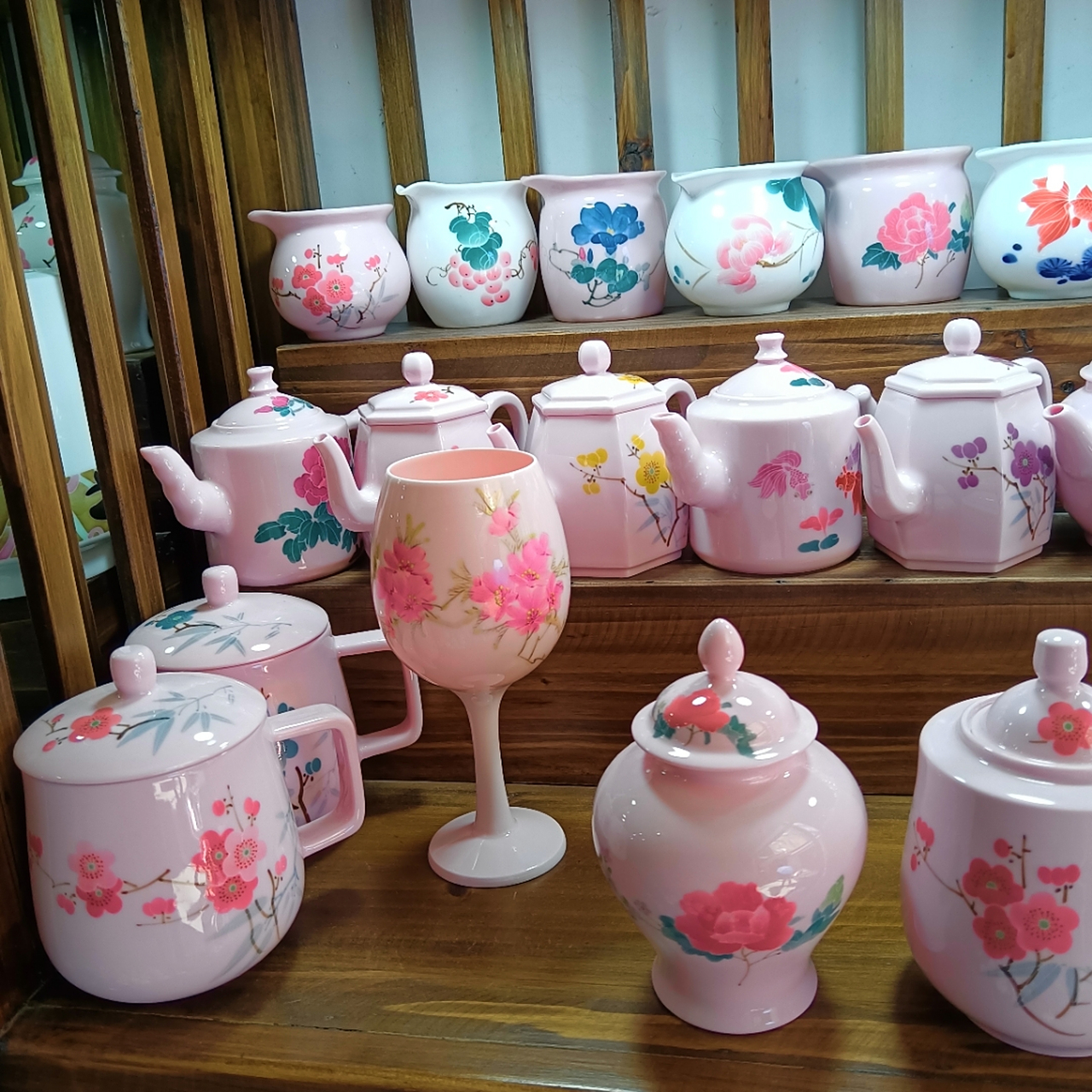 毛瓷仿7501系列经典老款翠竹红梅水点桃花芙蓉花,景德镇高温高白本地