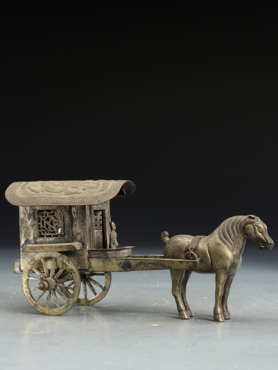 3153 旧藏,铜辒辌车摆件 尺寸:23x6.