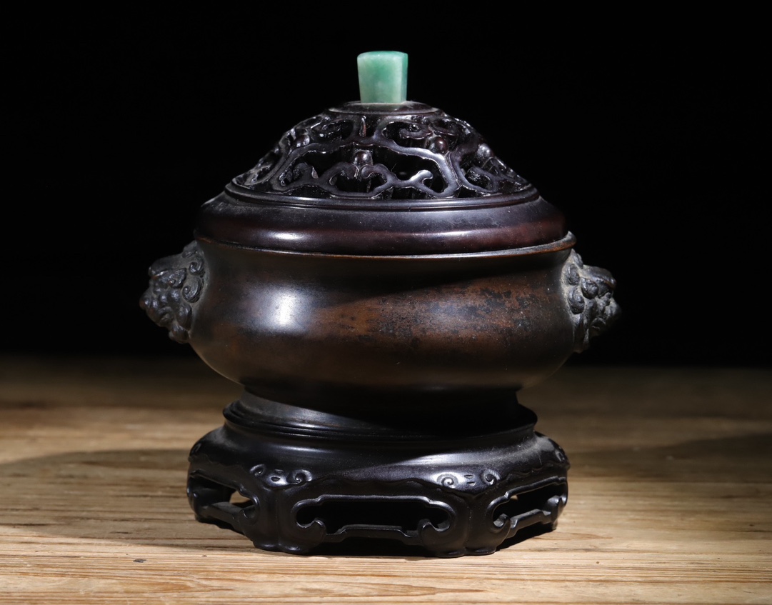 铜炉|摆件 ————————— 整体高15公分 重1080克  单炉长14.