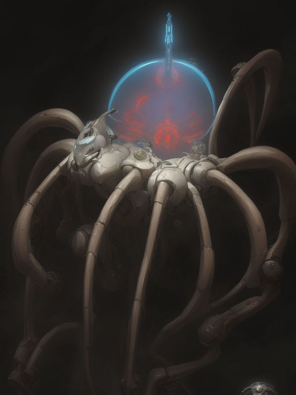 ai绘画作品《机械乌贼》 在深不见底的海底世界里,一只巨大的机械乌贼