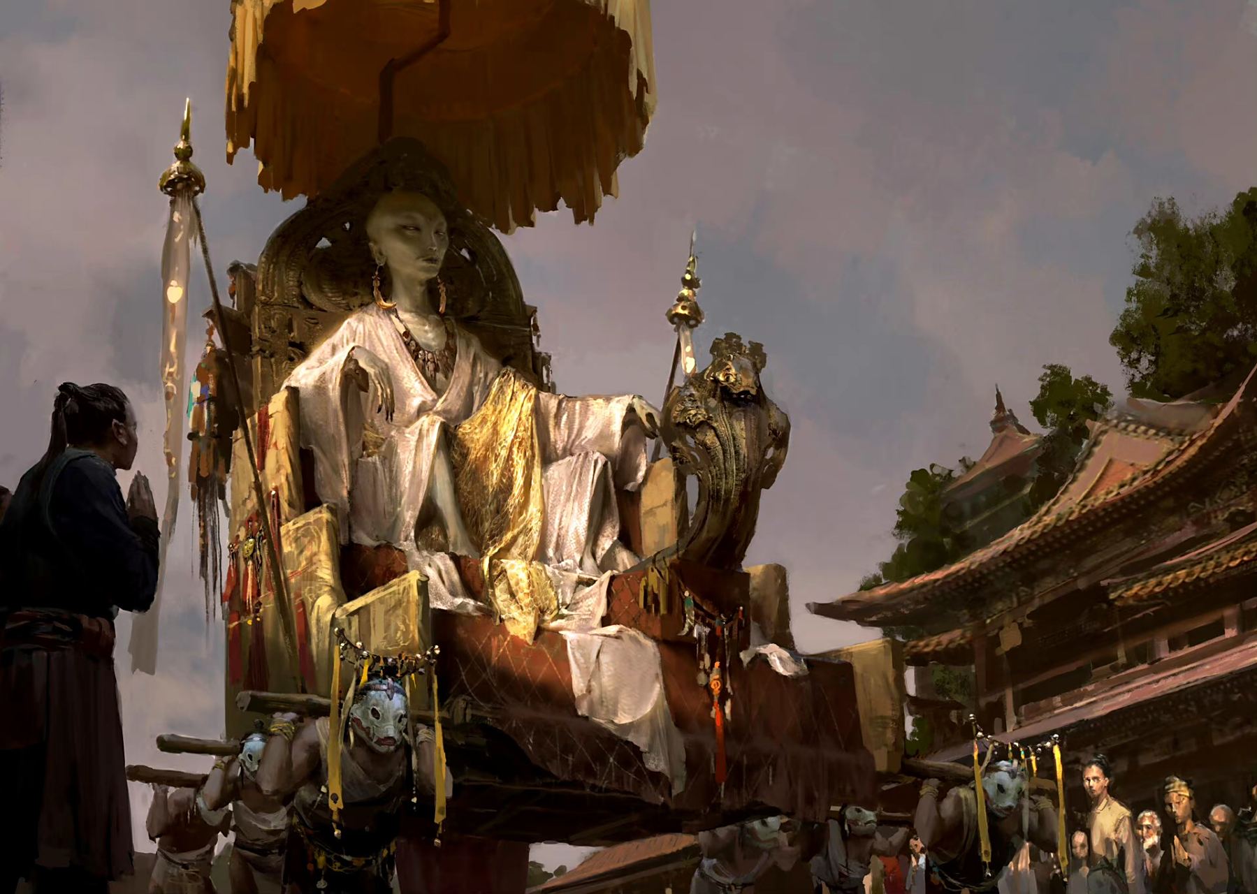 画师jin xiaodi奇幻场景作品欣赏,展现了幻想世界中的巨人与异兽.