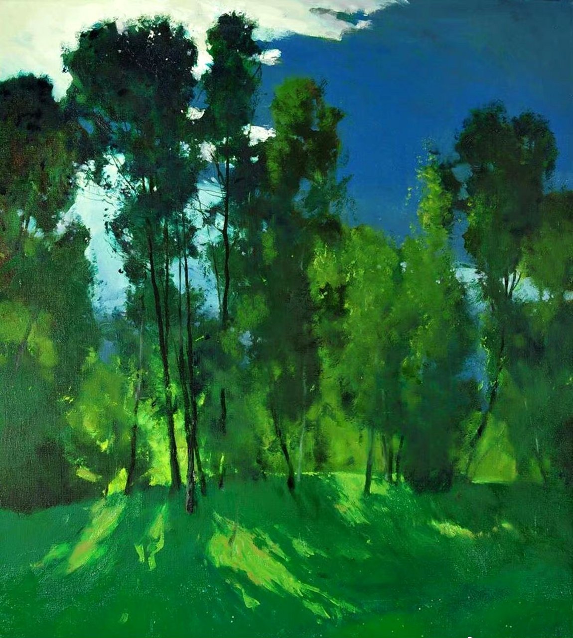 画家艺术家 danchev_s油画作品欣赏,将树林的绿色与光影描绘到了极致.