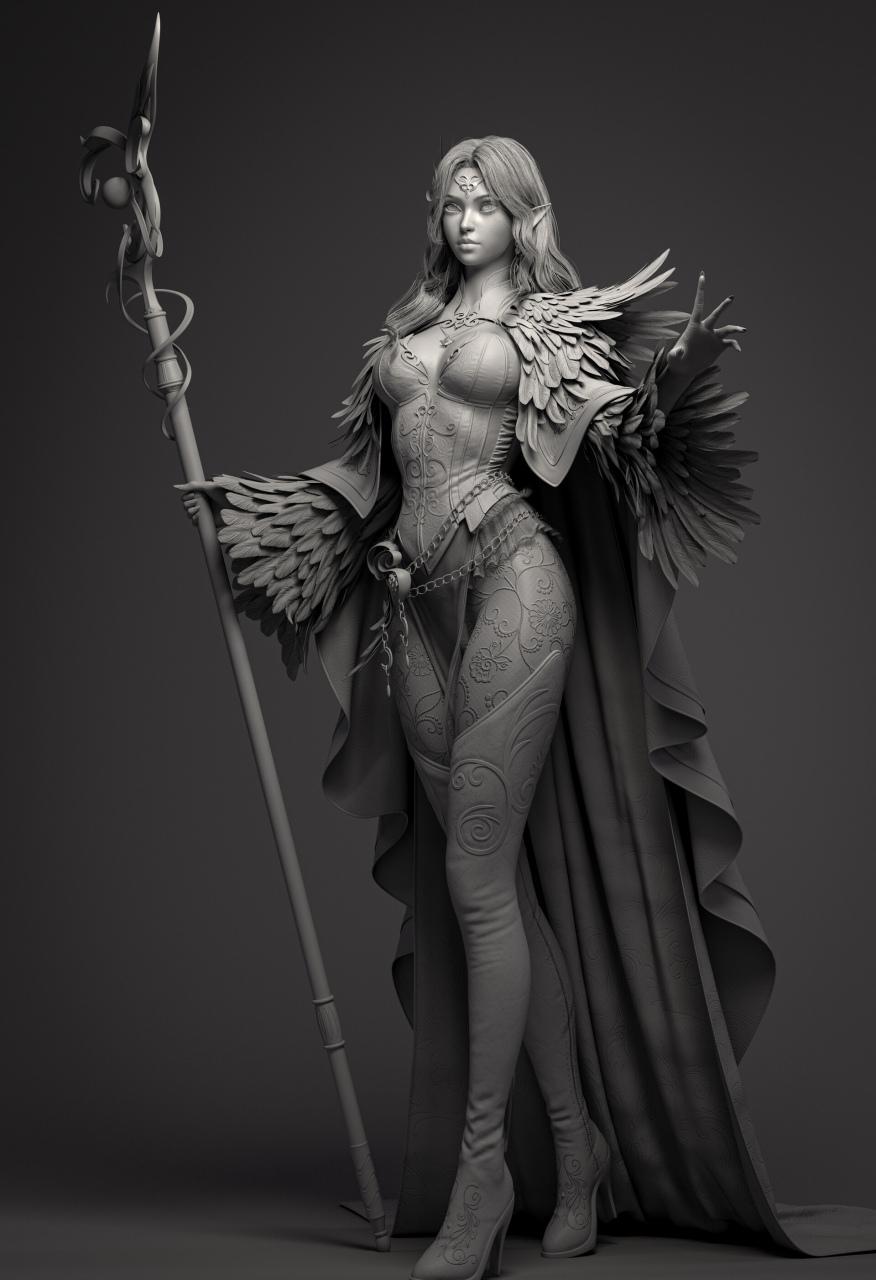 建模欣赏:精灵女法师,by 毛瑞辞.#动漫# #模型# #二次元