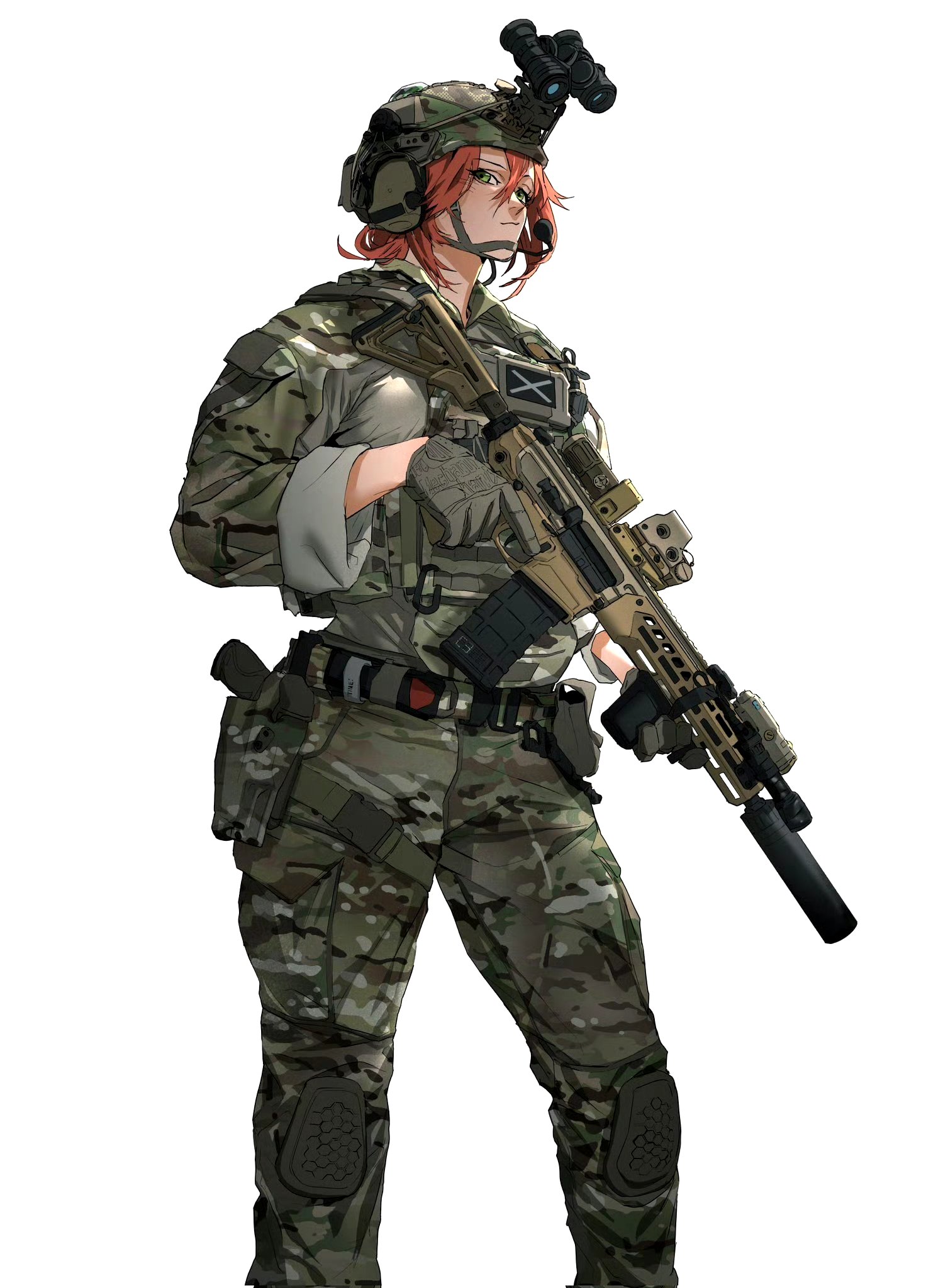 69绘制的一组动漫人物插画作品,描绘了使用各种武器的武装少女形象