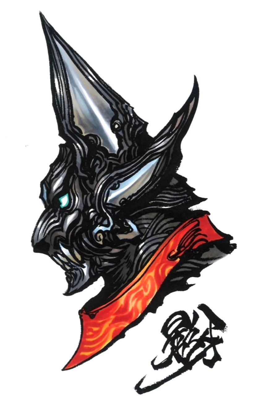 岛国画家雨宫庆太绘制的一组特摄剧《牙狼》角色插画,运用写意的笔墨