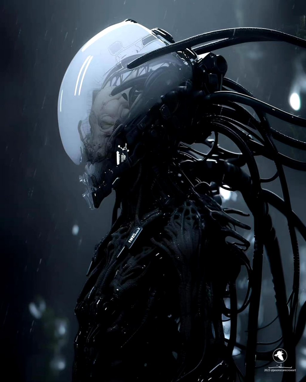 一组ai生成的外骨骼作战服设计,结合了赛博朋克与生化科技元素,by mid