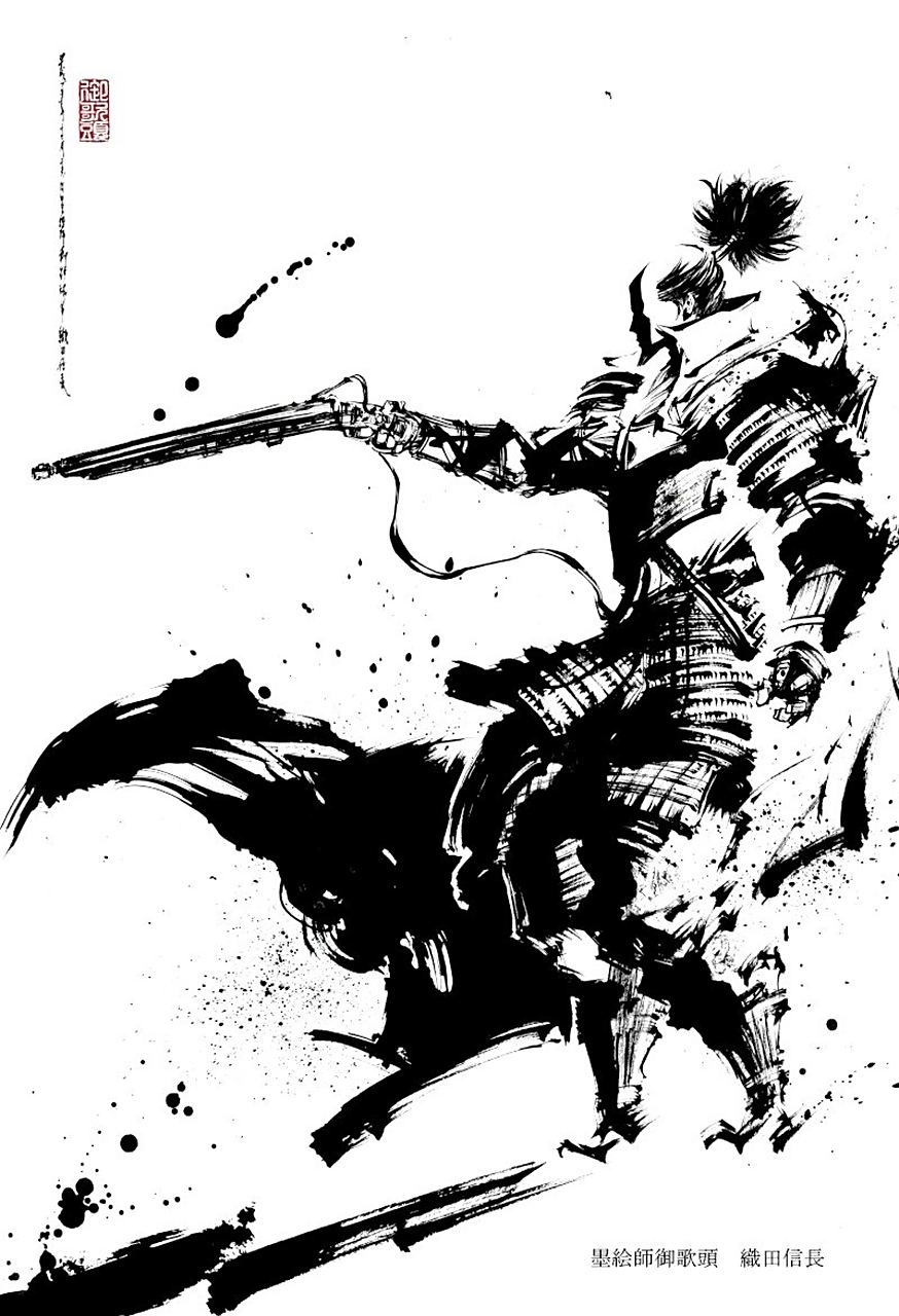 日本画师 御歌頭 水墨人物插画欣赏,泼墨写意展现人物风格.