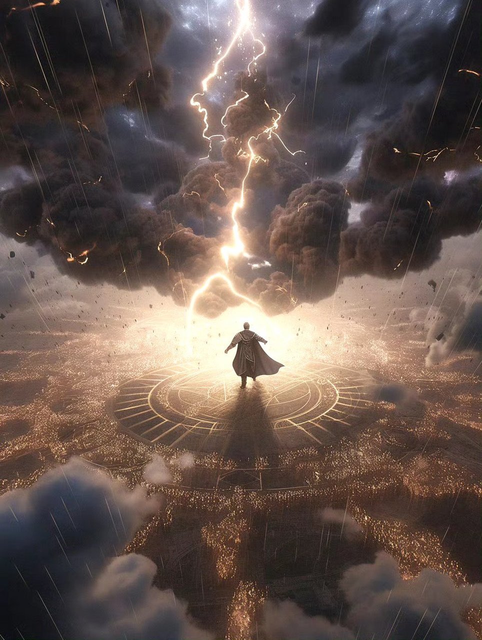 ai生成的一组奇幻场景作品,主题为《道友渡劫》.