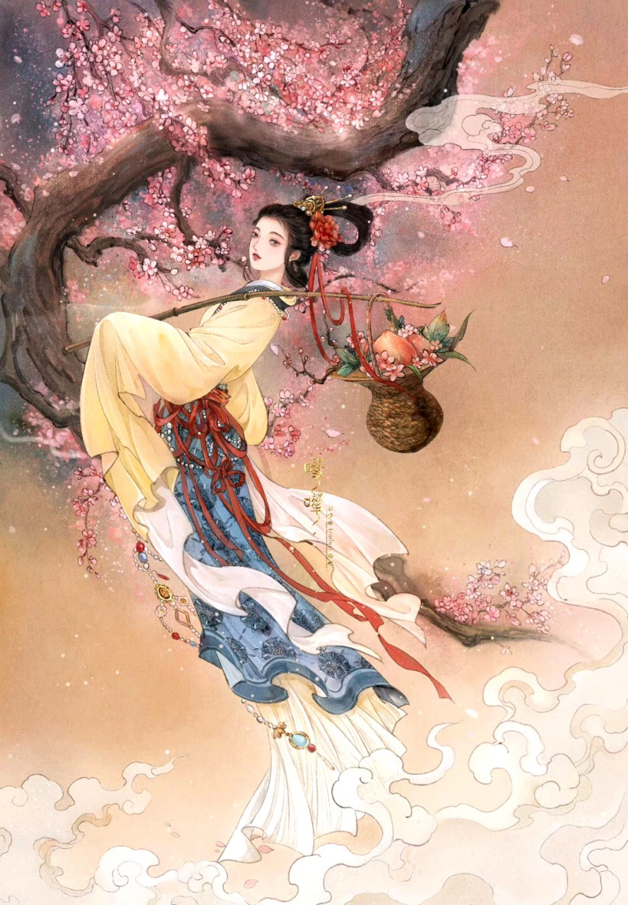 一组我国古代神话人物插画作品欣赏,分别是羲和,麻姑,百花仙子,华岳