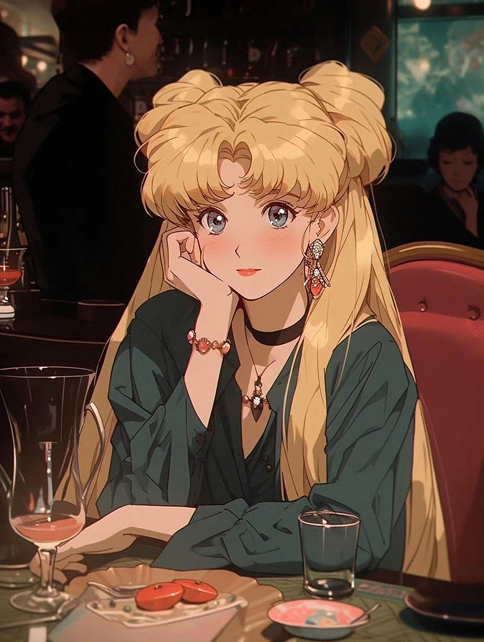 一组ai生成的动漫角色插画作品,美少女战士 月野兔.