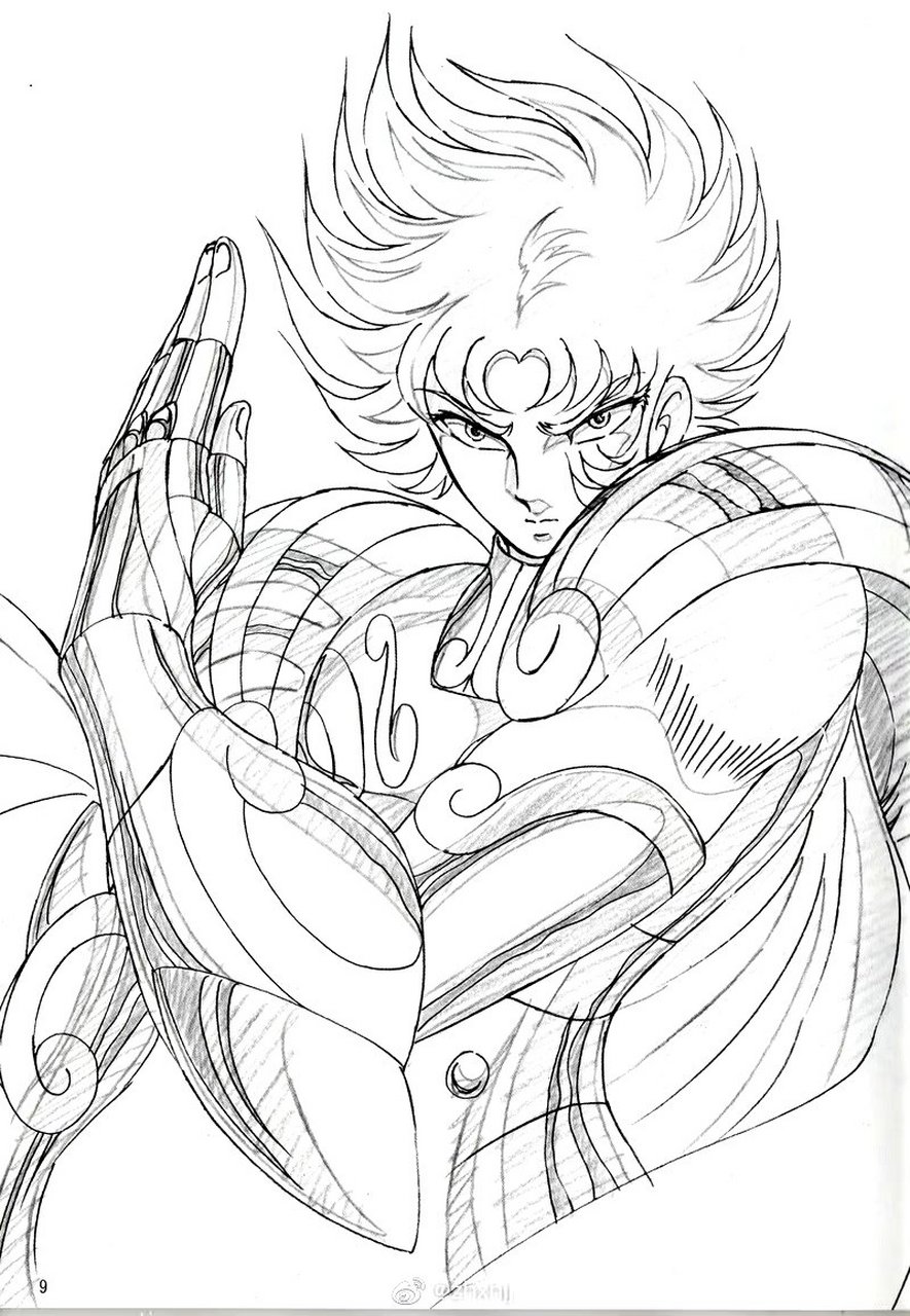 一组东映原画师西野文那绘制的圣斗士星矢线稿欣赏,动画角色设计就是