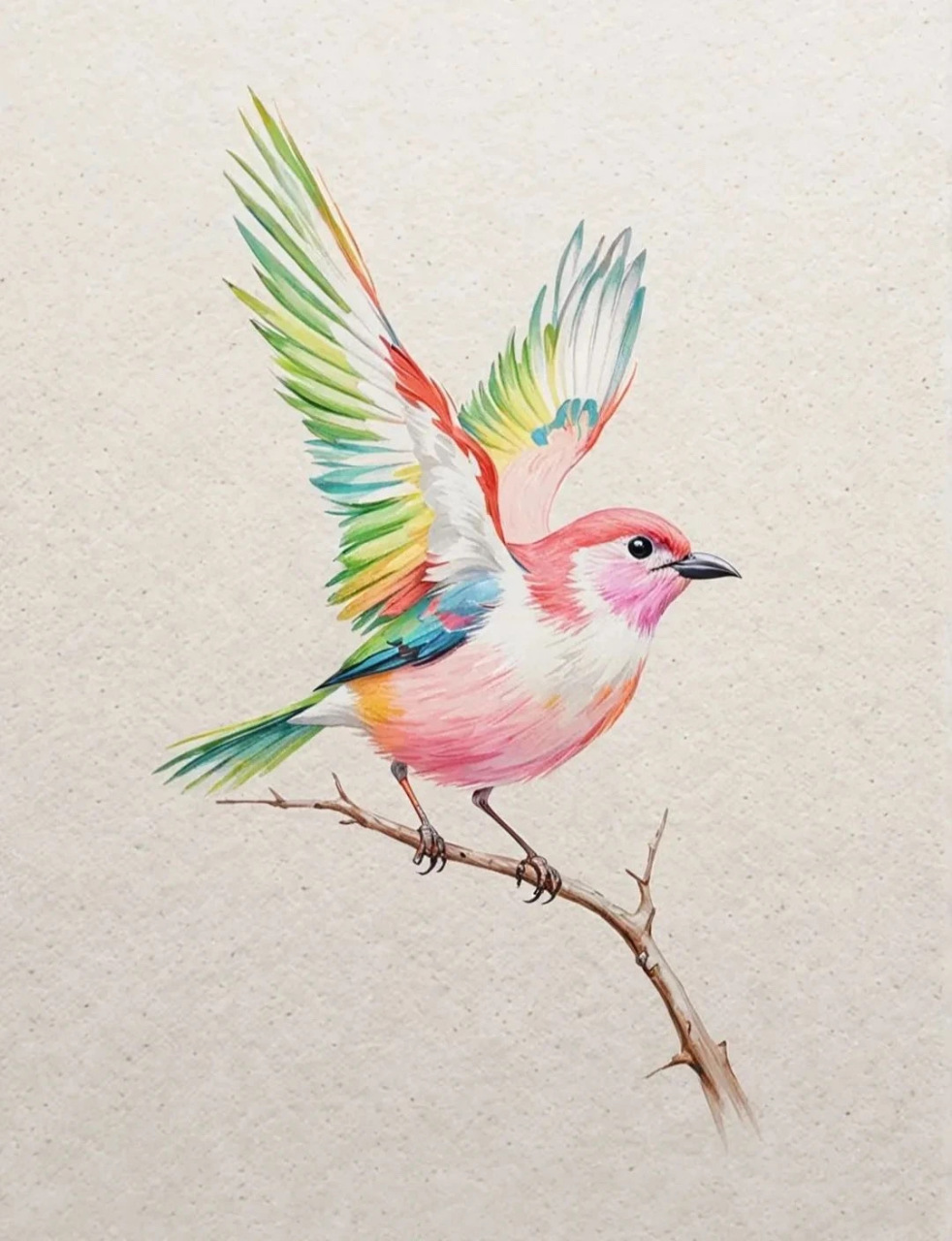 分享一组鸟类插画作品,用绚丽的色彩描绘了立在枝头的小鸟,造型生动而