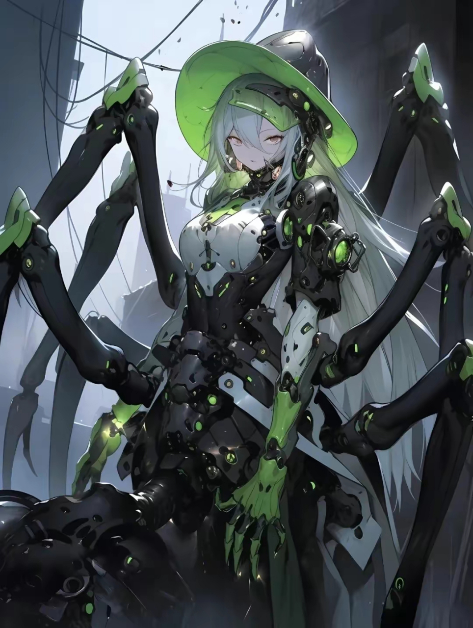 ai生成的一组科幻人物插画,蛛型仿生机器人,by midjourney.