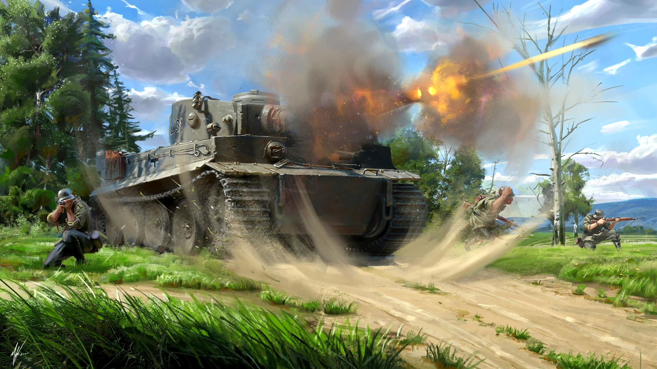 画师michal kus创作的装甲车辆插画作品,写实与幻想相结合.