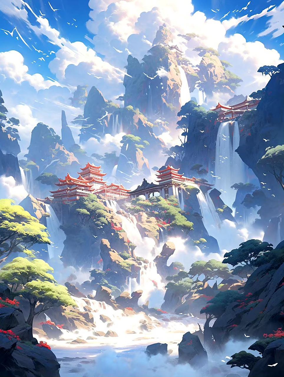 一组ai生成的奇幻风景插画作品,主题为山海经-堂庭山 676767,by