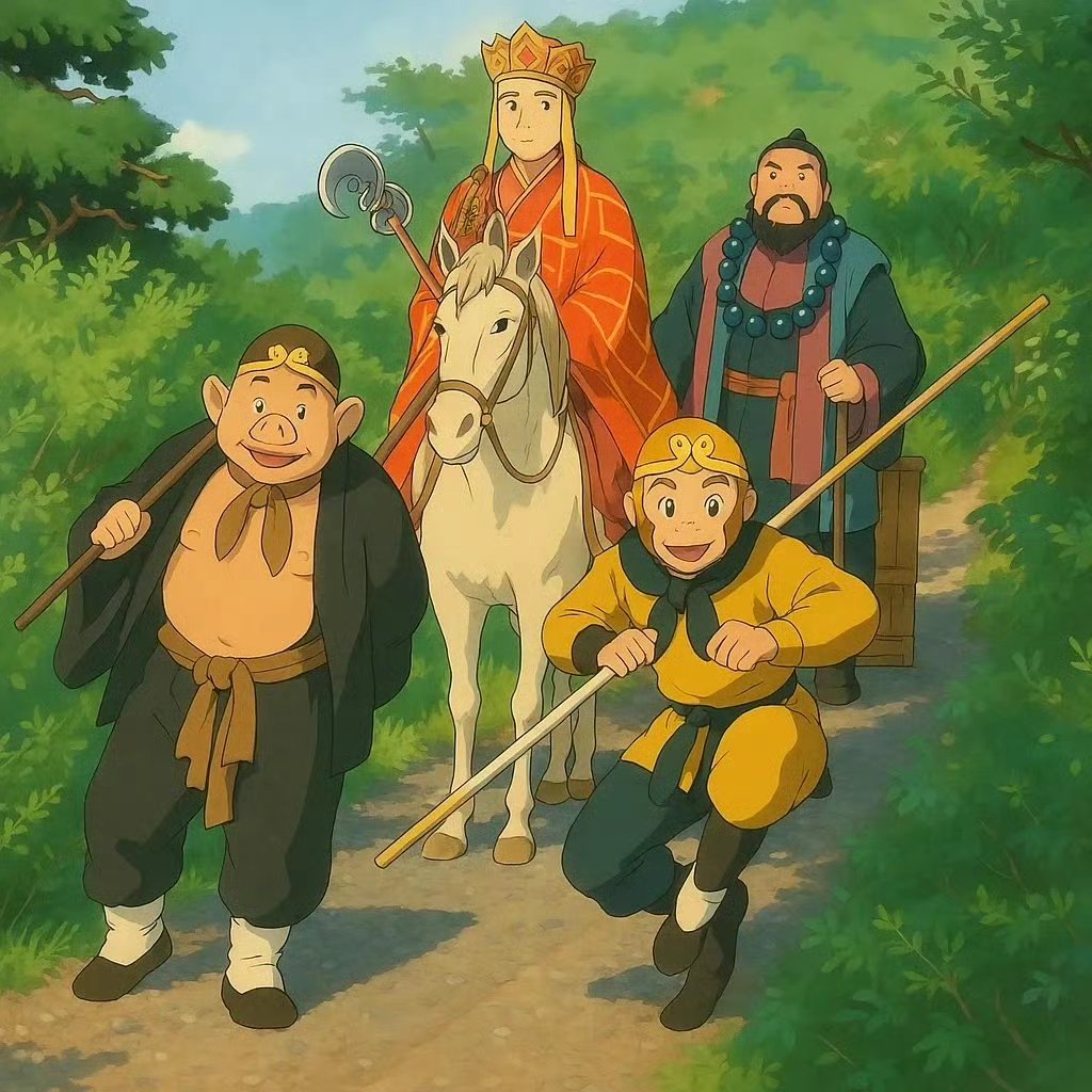 分享一组吉卜力风格的《西游记》插画作品,用可爱的二次元风格再现了