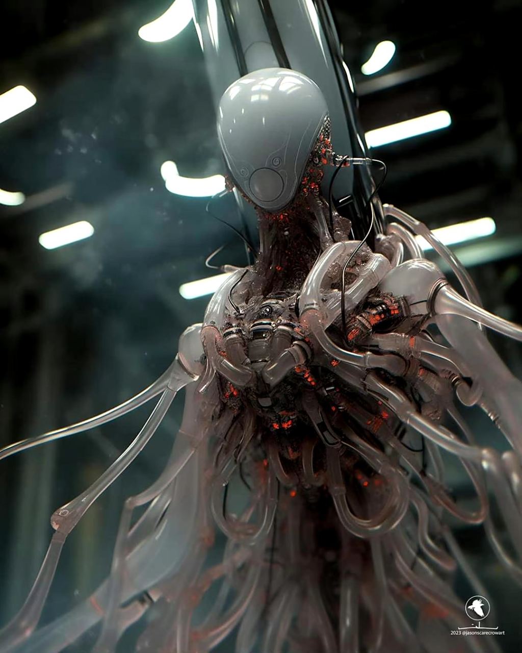 一组ai生成的外骨骼作战服设计,结合了赛博朋克与生化科技元素,by mid