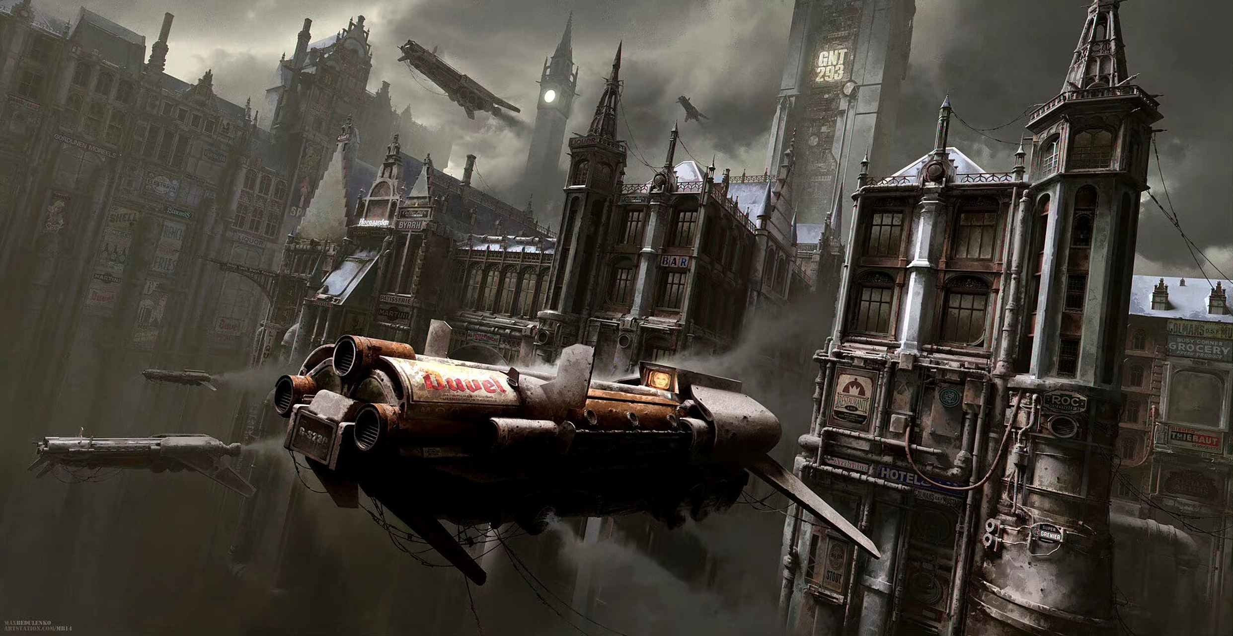 设计师max bedulenko蒸汽朋克风格场景插画欣赏,在管线密布的世界里