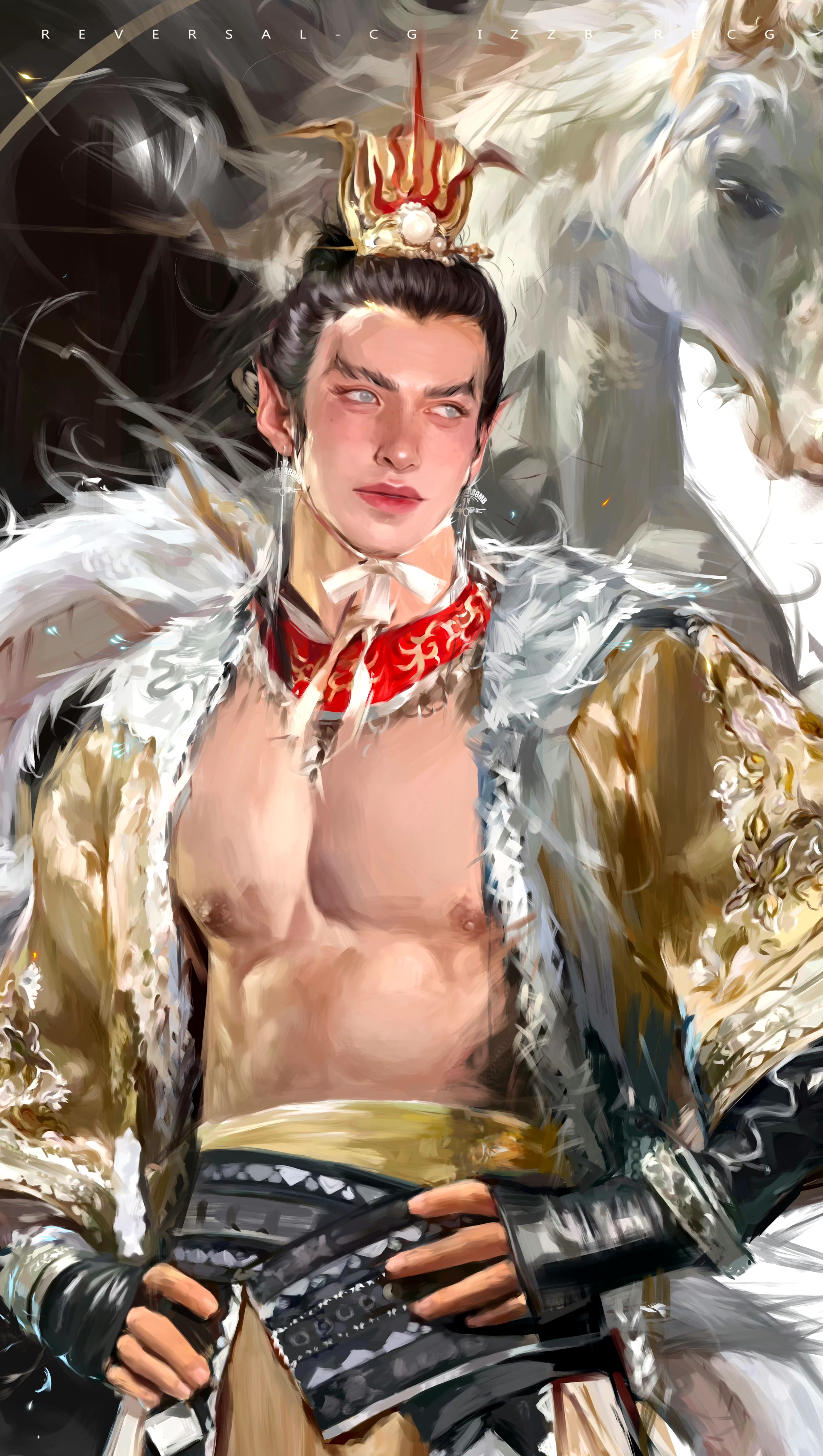 画师赵震北绘制的西游记人物绘画系列之 《玉龙三太子·白龙马》.