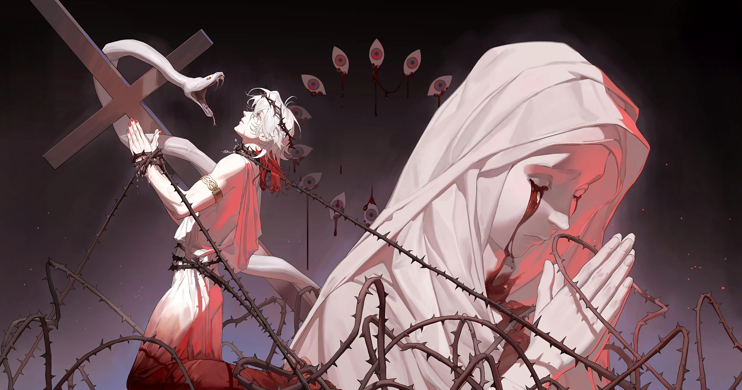 一组画风唯美的动漫角色插画,色彩绚丽,人物表情生动,by 彻影.