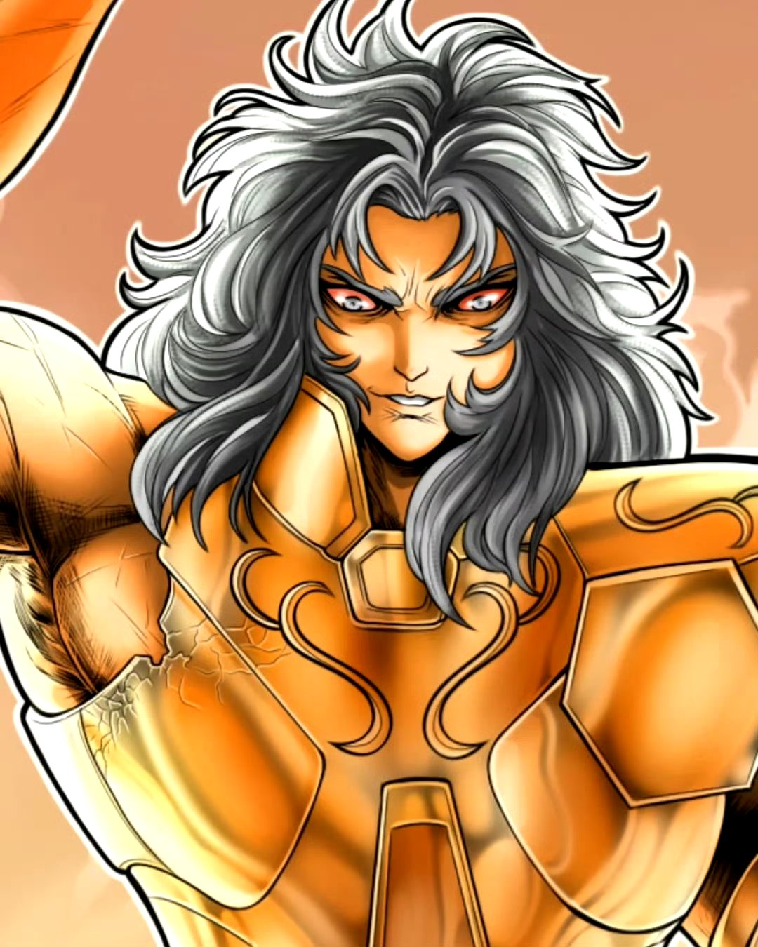 描绘了双子座黄金圣斗士撒加一人击败所有黄金圣斗士,估计这个场景