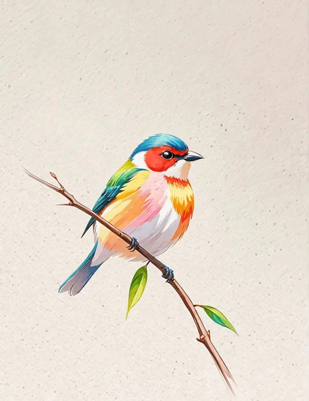 分享一组鸟类插画作品,用绚丽的色彩描绘了立在枝头的小鸟,造型生动而