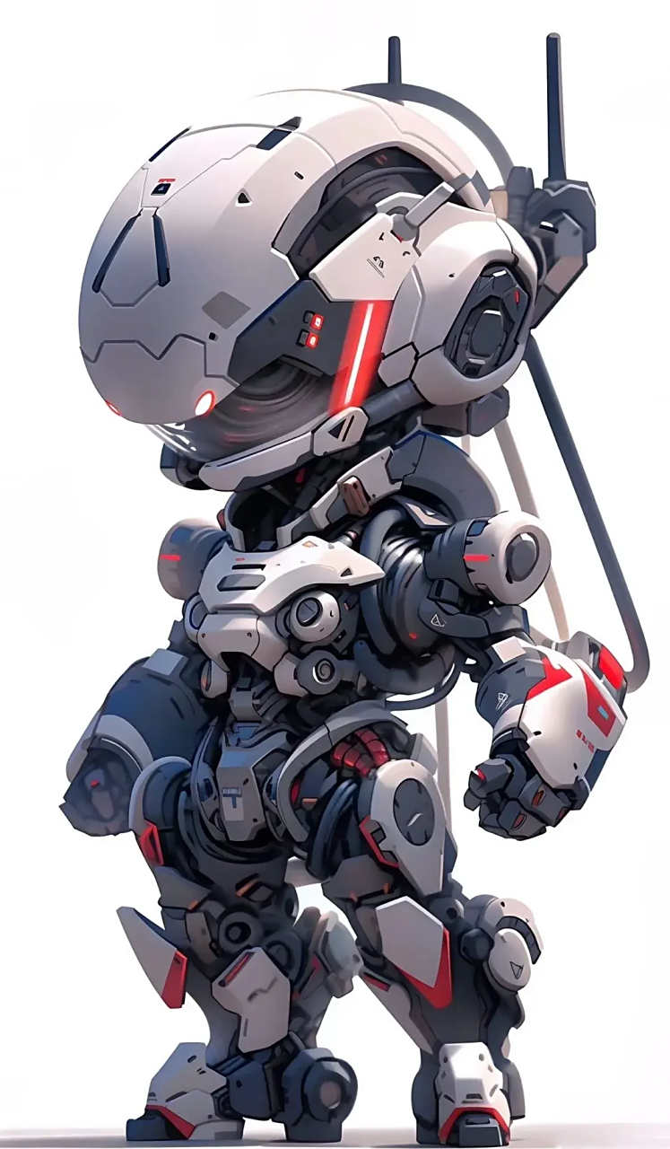 一组ai生成的q版机甲作品,给钢铁机甲带来可爱的风格.