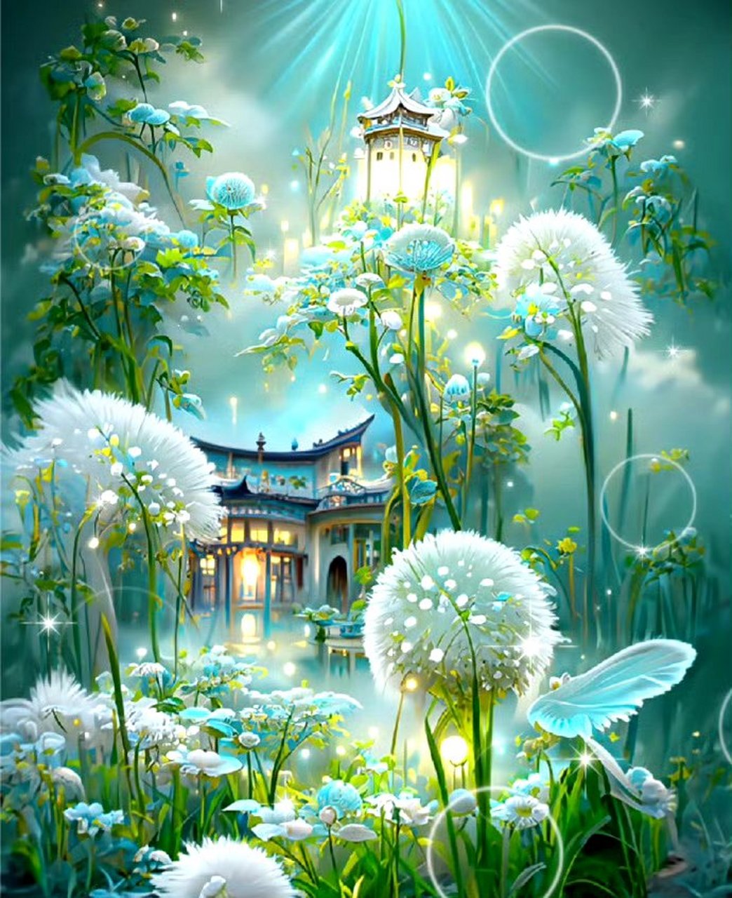 ai生成的一组风景插画,花海之中的楼阁.#动漫# #插画# #二次元