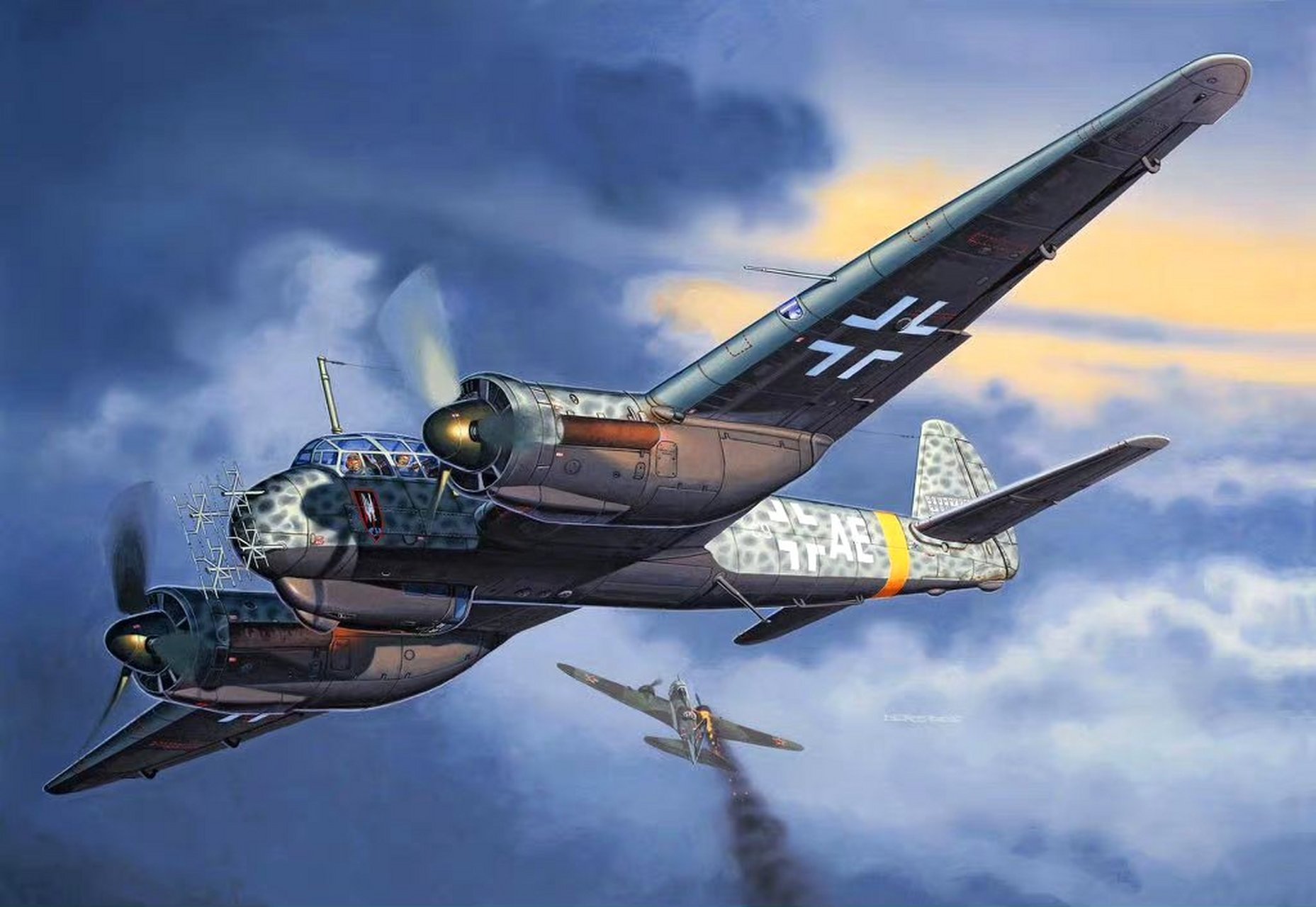 一组二战军机插画作品欣赏,展现了当年空战的场景