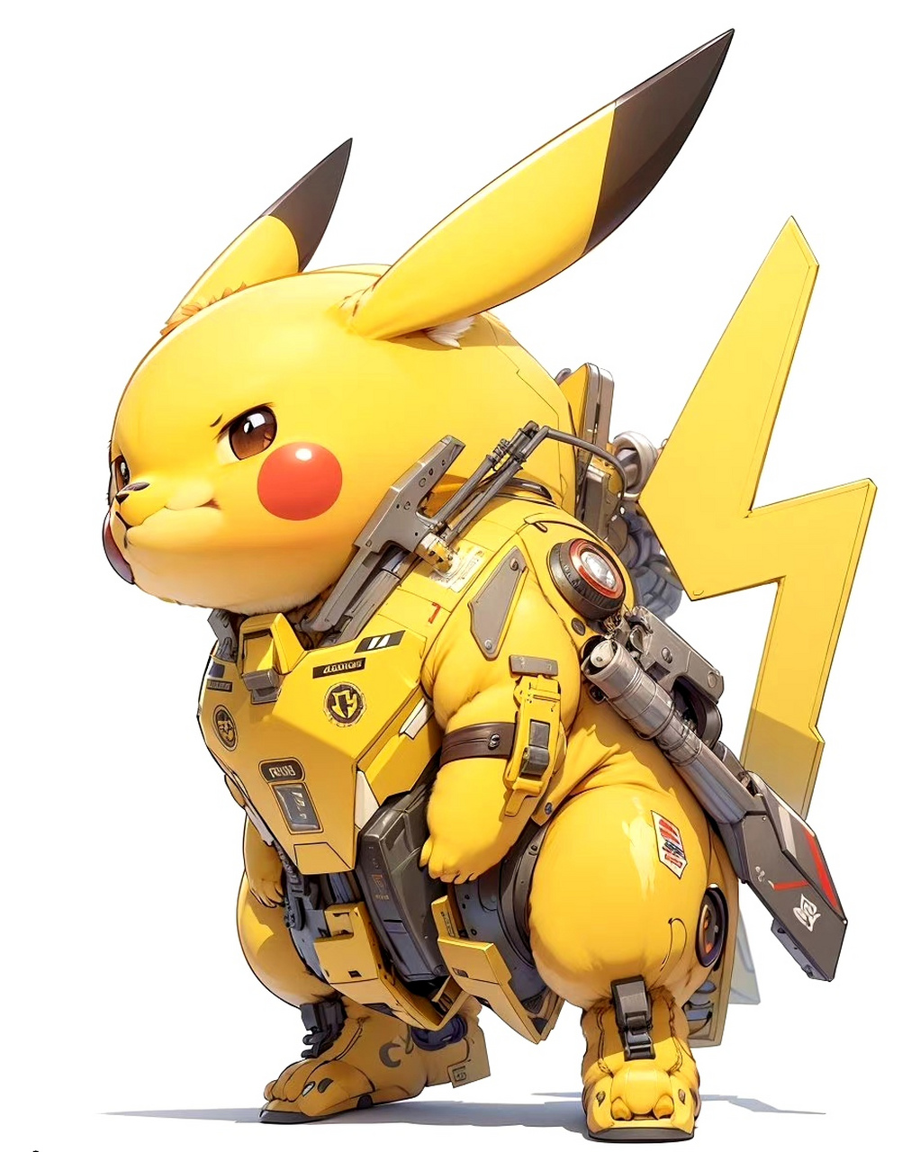 一组ai生成的皮卡丘插画作品,将角色与机甲结合在一起,by midjourney.