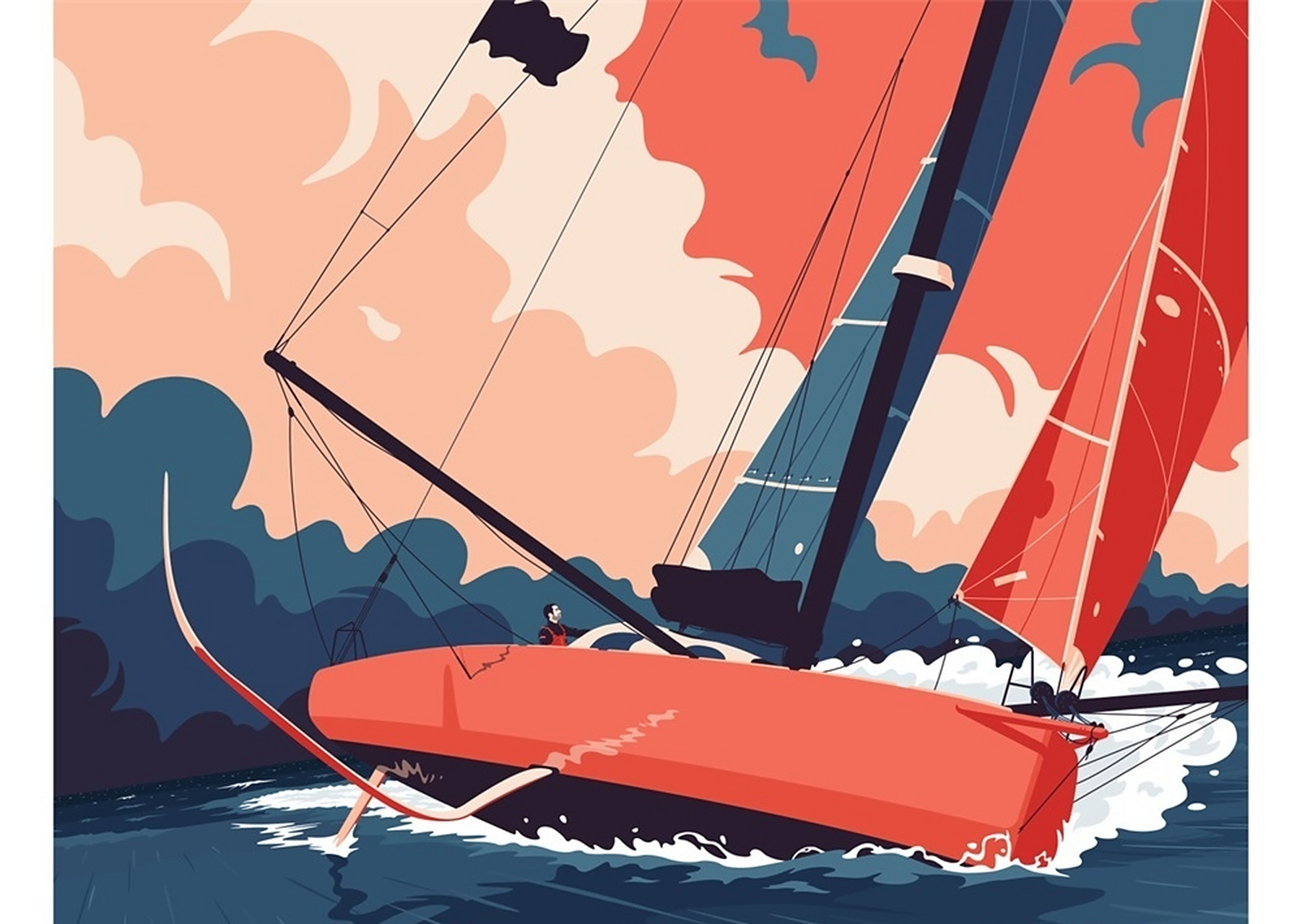 一组风景插画欣赏,展现了帆船航行时的场景.#动漫# #插画# #二次元