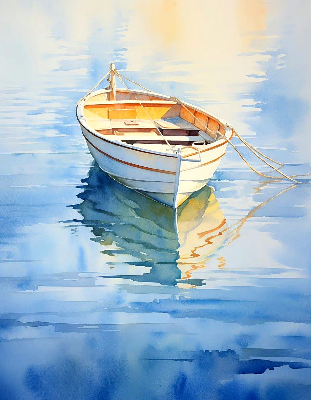 ai生成的一组风景插画,水面上的小船,给人一种平静的感觉.