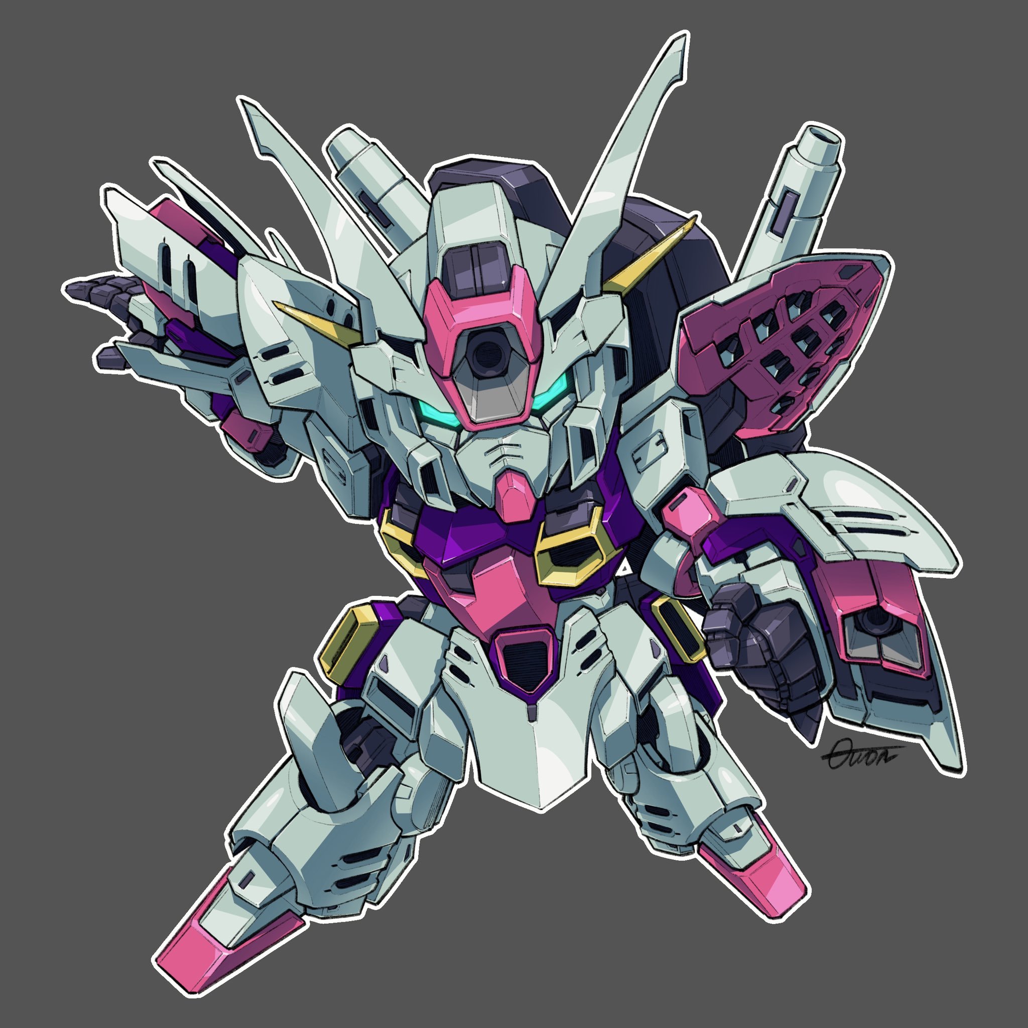 韩国画师 绘制的一组机动战士高达同人插画作品,用q版造型描绘了融合