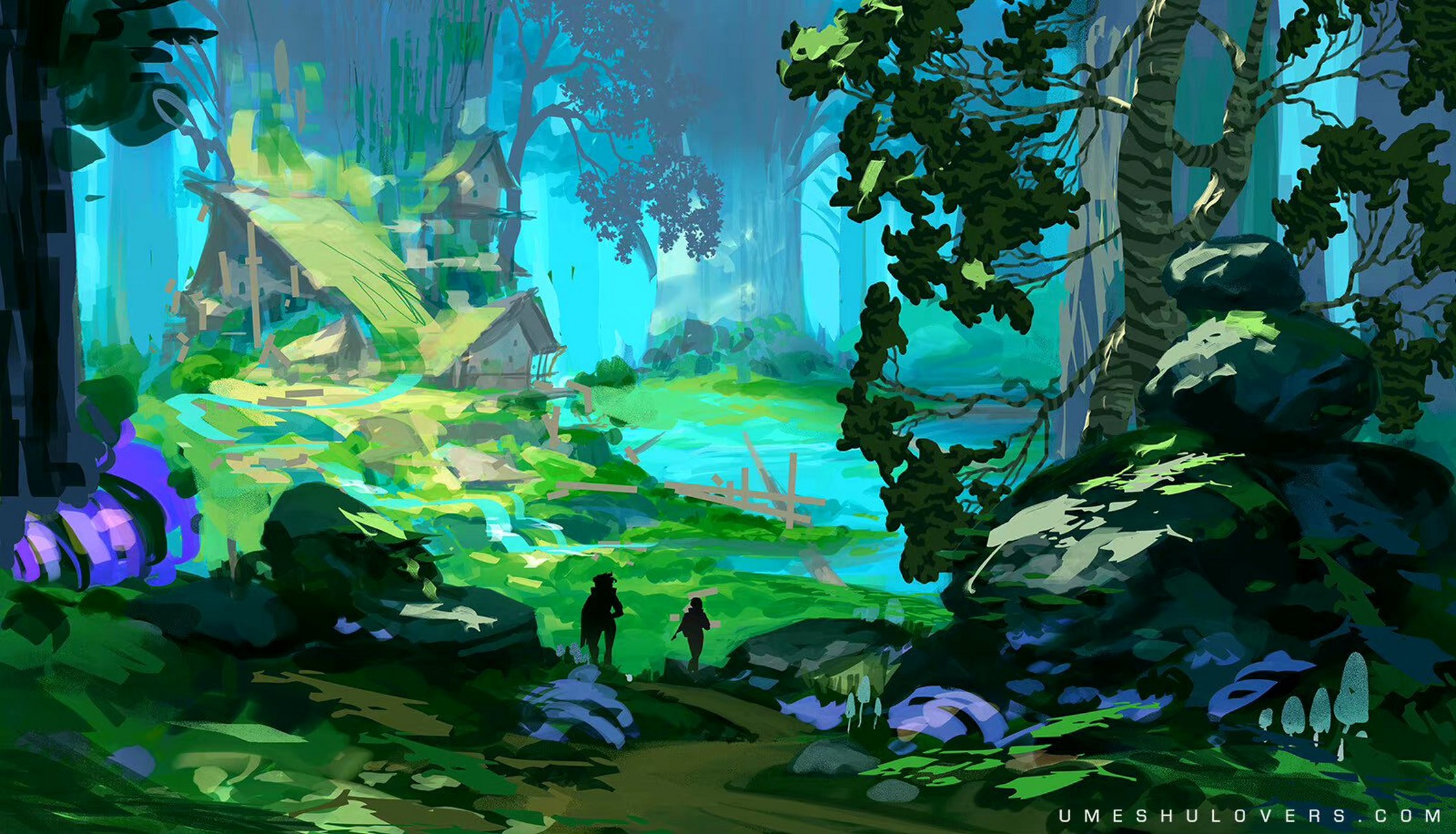 法国画师umeshu lovers场景作品欣赏,用色彩描绘美丽的风景.