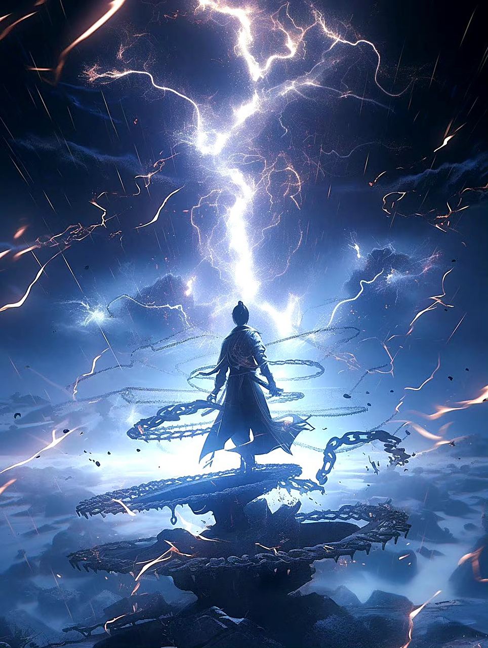 ai生成的一组奇幻场景作品,主题为《道友渡劫》.