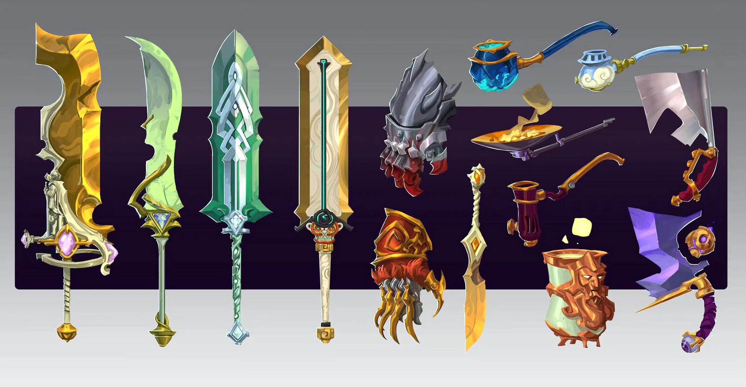 画师hue teo设计的冷兵器作品欣赏,各种形制与风格都有涉猎.