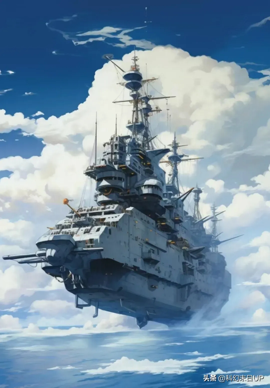 ai生成的一组空中战舰,带有昔日风帆战舰的影子,by midjourney.