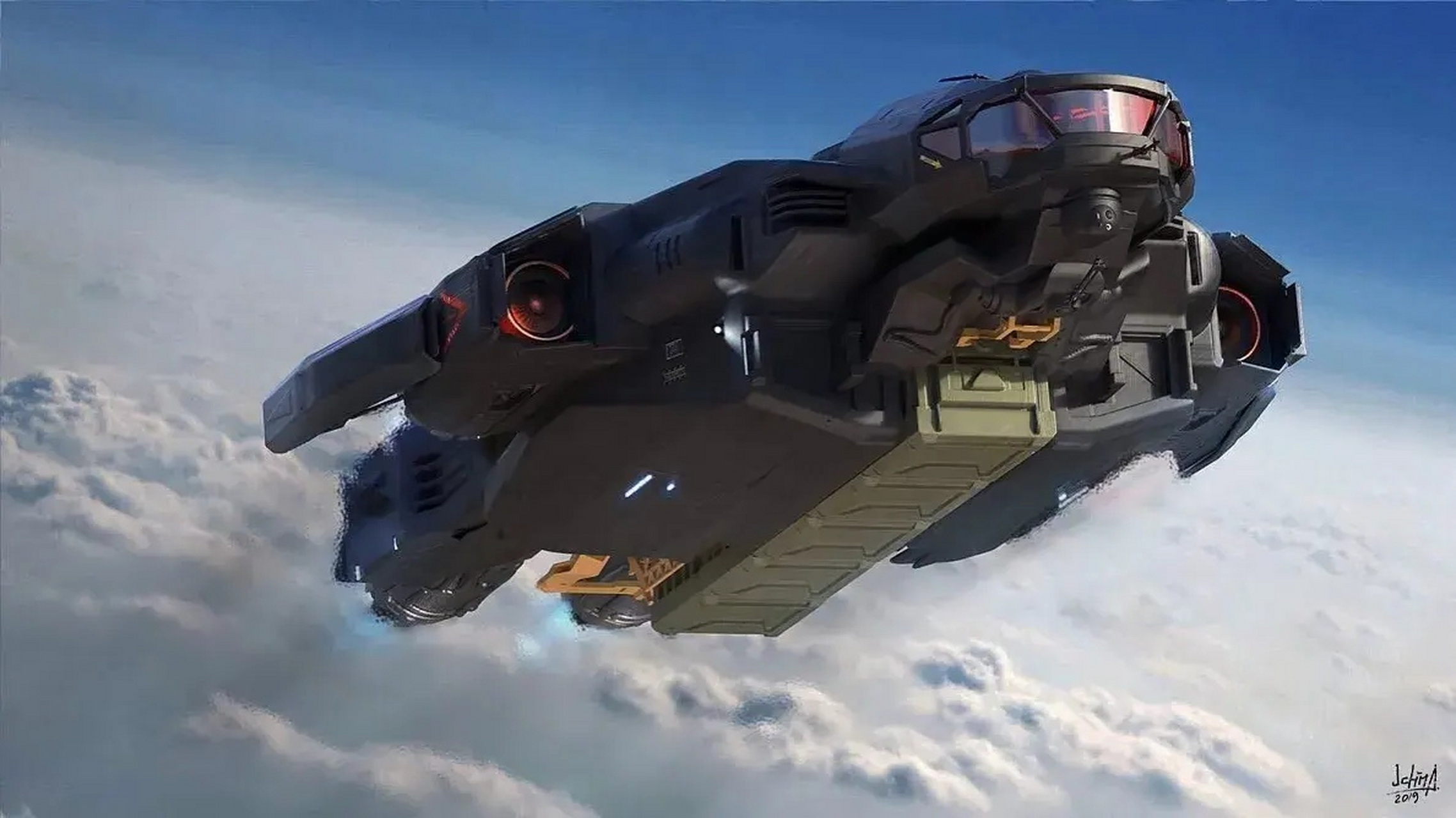 一组科幻场景插画欣赏,描绘了各种风格的太空战舰,或航行或战斗,其