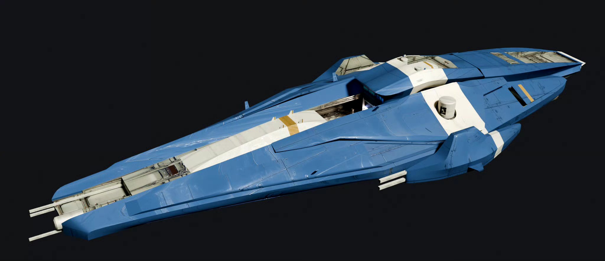 建模师卡路里pie制作的一组未来飞船载具建模,采用了纺锤形的舰体