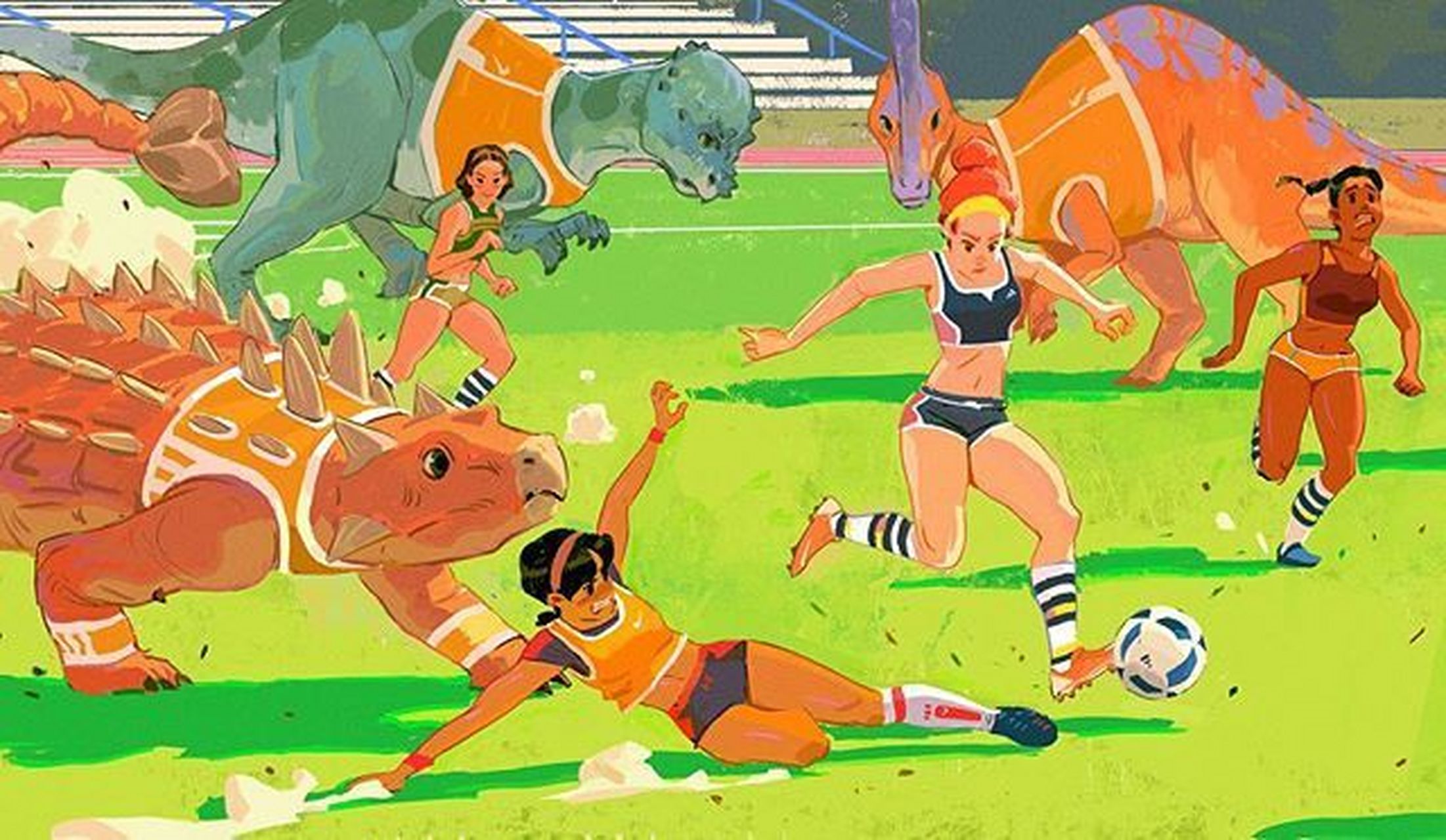 jung绘制的《竞技恐龙》绘本插画欣赏,创造的一个人类和恐龙共存的