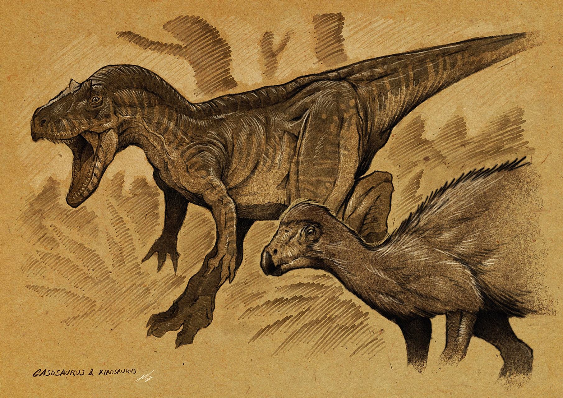 n绘制的恐龙作品,展现了大型的食肉和植食性恐龙