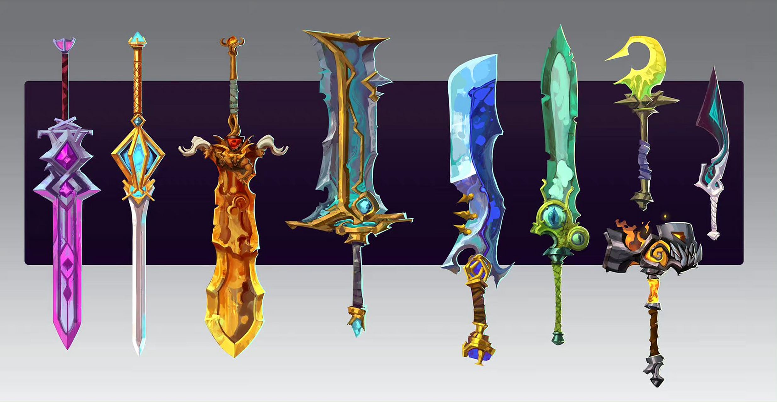 画师hue teo设计的冷兵器作品欣赏,各种形制与风格都有涉猎.