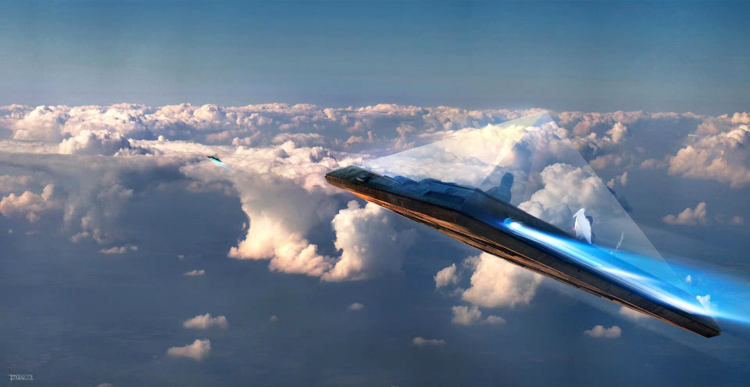 画师pedro blanco科幻插画欣赏,从天而降的太空战舰.