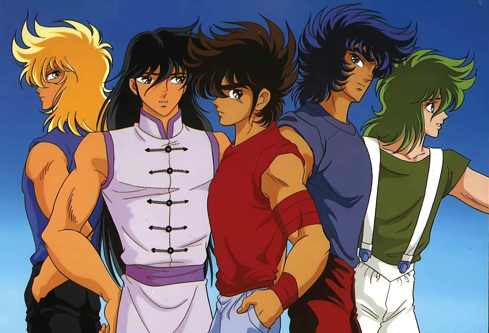 一组圣斗士星矢青铜圣斗士五小强人物插画欣赏,看到了童年贴纸的样子.