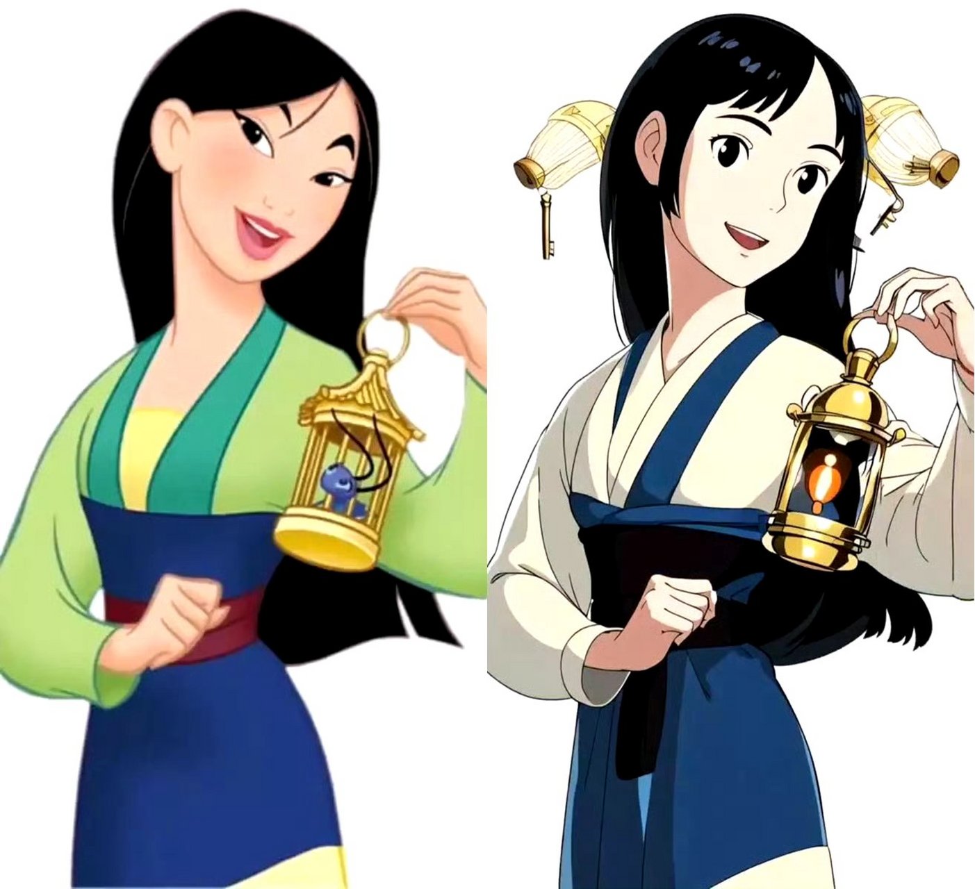 一组ai生成的动漫角色插画,如果把迪士尼公主变成吉卜力风格.