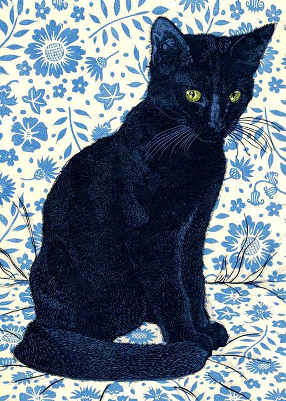 画师vanessa lubach麻胶版画欣赏:悠闲的猫咪.#插画# #动漫# #猫咪